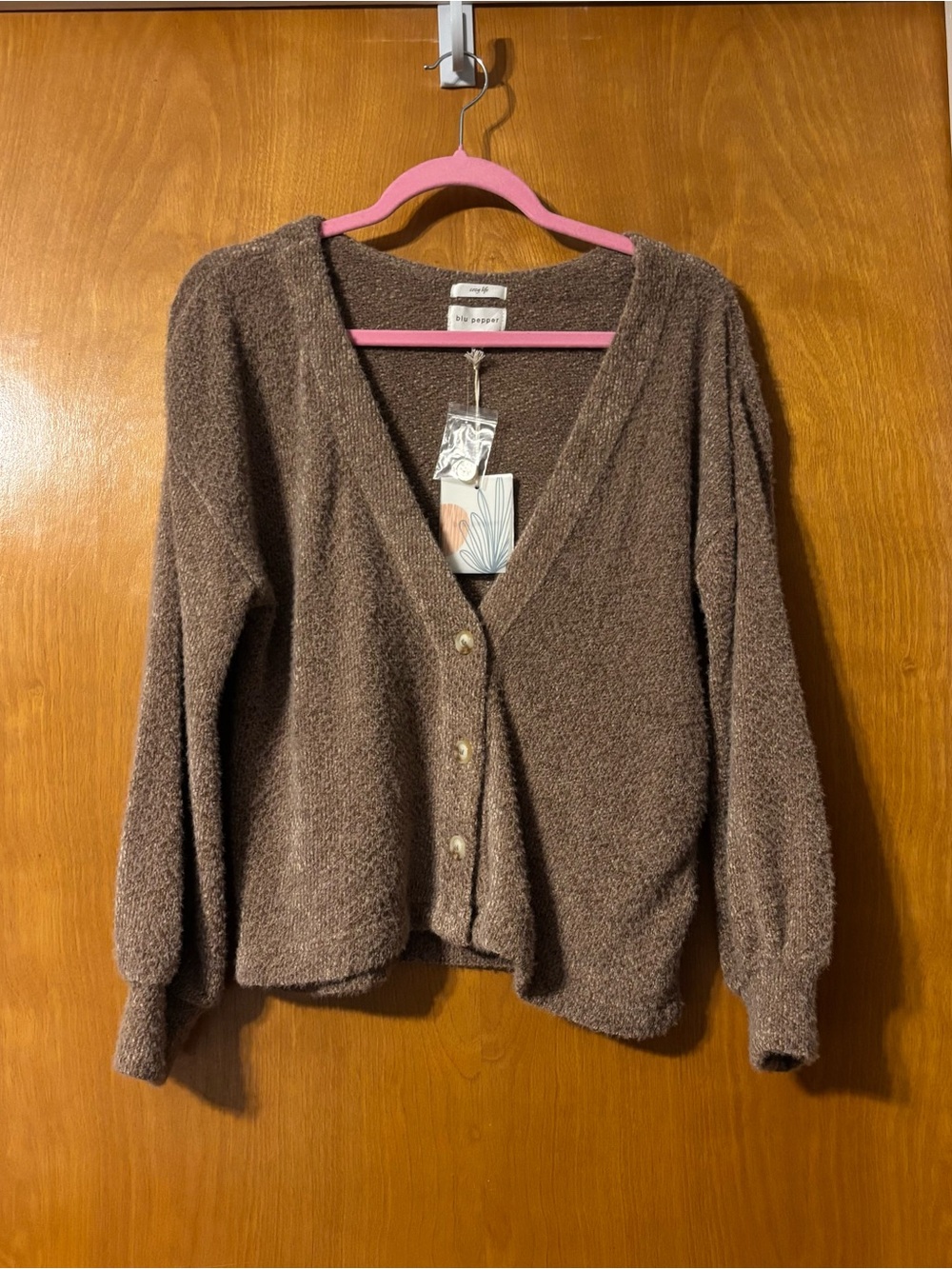 Blu Pepper Chocolate Brown V-Neck Button Cardigan